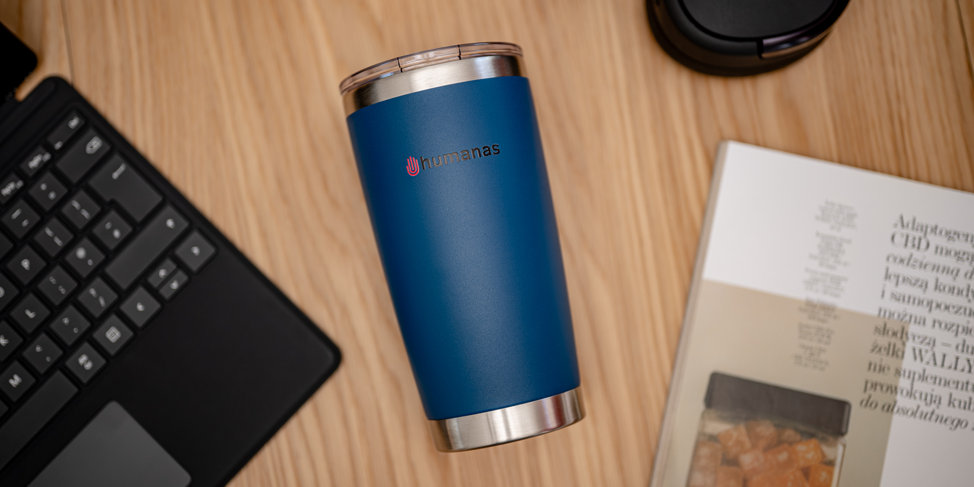 Kubek termiczny Humanas Fluo 600 ml - niebieski